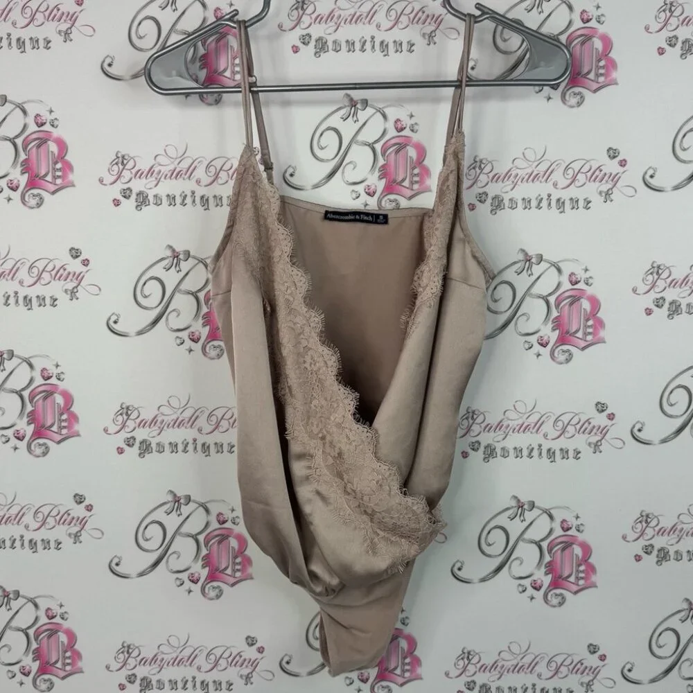 Abercrombie & Fitch bodysuit one piece Lacie Lace Trimmed Slip in Soft Beige